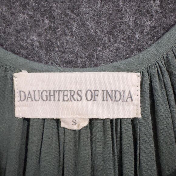 Daughters of India Sahana Dress Women's Small Green Boho Maxi Tiered Long Pocket - Picture 3 of 8